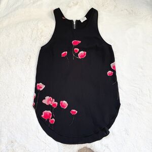 Aritzia Black Floral Sleeveless Blouse XXS - Red Poppy Print